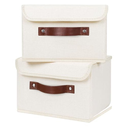 ANMINY Fabric Storage Box Bins with Lids, Beige, 10"x8"x7", 2 Pack - color: Beige, size: Small (Pack of 2)