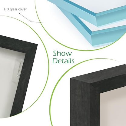 FrameWorks 8x8 Driftwood Wooden Shadow Box Frame – Soft Felt Back, Tempered Glass, and Included Elegant White Ball Push Pins - color: Black Driftwood, size: 8"x8"