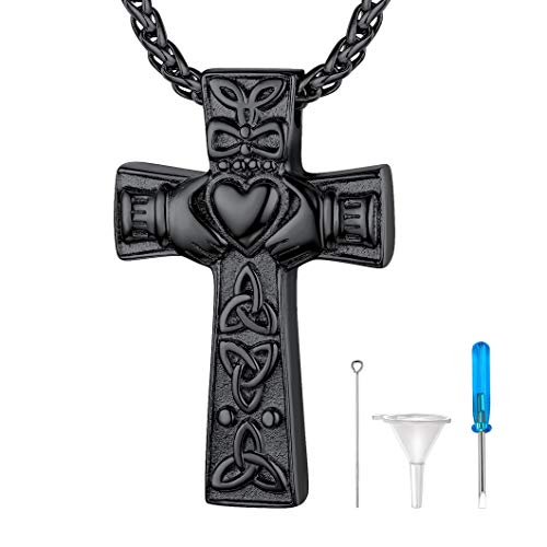 Richsteel Urn Necklaces for Ashes for Women Men Cremation Pendant | Necklace for Ashes Dog/Cross Stainless Steel Memorial Jewelry - color: 01-Black Celtic Knot Cross