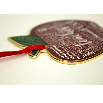 Cathedral Art Abbey & CA Gift Gold Teacher Apple Artmetal Ornament On Red Ribbon, 2", Multi - style: Gold Teacher Apple