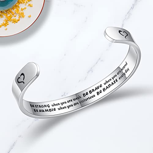 TONY & SANDY Inspirational Bracelets for Women Teen Girls Personalized Gifts for Daughter Granddaughter Mom Sister Friends Stainless Steel Engraved Cuff Birthday Easter Christmas - style: A - Be strong when you are weak be brave when you are scared be hum