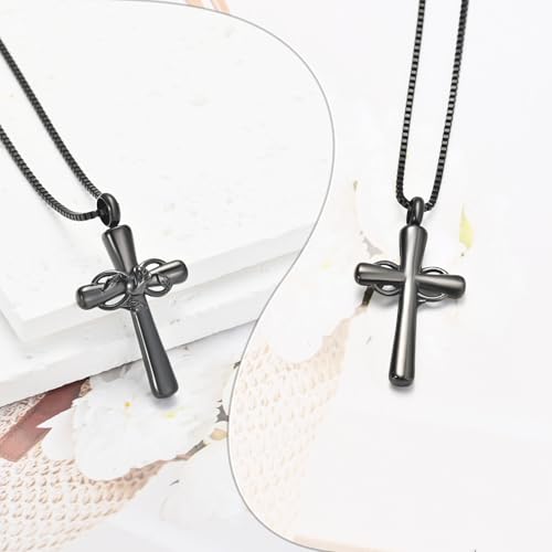 XSMZB Rose Flower Cross Cremation Jewelry for Ashes Human Pet Funeral Urn Pendant Cross Keepsake Ashes Necklace Memorial Gift - color: Black