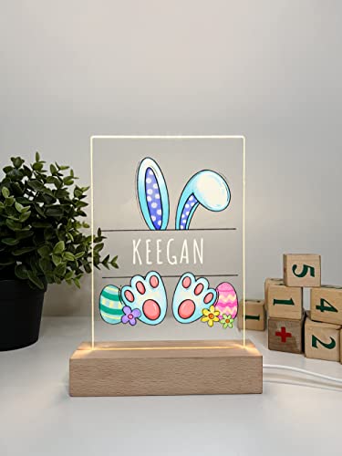 Easter Bunny Easter Holiday Eggs Hunt Celebrate New Life Rabbit Decoration - Too Cute To Resist Night Light Up Table Lamp Wood Base LED Personalized Name Free Engraved - It's WOW Great Gift