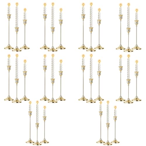 10 Sets Candle Gold Metal Candlestick Holders -Vintage Modern Metal Taper Candle Holders, Decorative Centerpiece for Table Mantel, Wedding Kitchen Home Decor, Wedding Gift,30Pcs - color: Gold, size: 30pcs