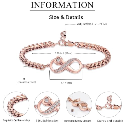 zeqingjw Heart Urn Bracelet for Ashes for Women Stainless Steel Cremation Bangle Jewelry Adjustable Keepsake Memorial Bracelet Loved Ones Ashes Holder Keepsake - color: Infinity-Rose Gold
