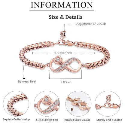 zeqingjw Heart Urn Bracelet for Ashes for Women Stainless Steel Cremation Bangle Jewelry Adjustable Keepsake Memorial Bracelet Loved Ones Ashes Holder Keepsake - color: Infinity-Rose Gold