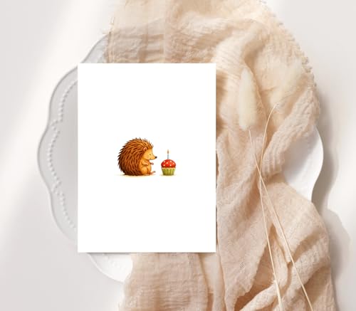 Simple Birthday Card - Pretty Hedgehog Design - Lovely Greeting - Cute Birthday Anniversary - Blank Inside - Card For Him - Her