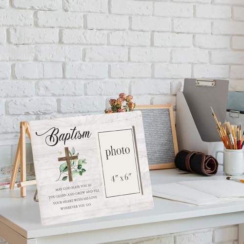 Baptism Picture Frame, Christening Gifts for Boys Girls | Baptism Gifts for Boys Girls, Catholic Baby Gift Wood Photo Frame, 4 x 6 Inch Photo - color: Baptism