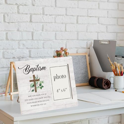 Baptism Picture Frame, Christening Gifts for Boys Girls | Baptism Gifts for Boys Girls, Catholic Baby Gift Wood Photo Frame, 4 x 6 Inch Photo - color: Baptism