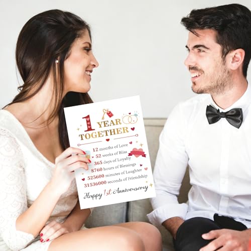 YiKaLus Happy 1st Anniversary Card,Romantic 1 Year Gifts for Him Her Couple | Sweet First Anniversary Greeting Card with Golden Number One and Love Ring Decor,Matching Red Envelope 8x5.3 Inch - style: card 469