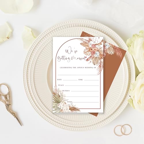 Floral Wedding Invitations, Boho Wedding Stationery for Celebration | Boho floral wedding invitations with botanical artwork and soft neutral tones for elegant wedding celebrations.