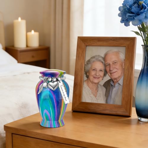 Small Urn for Human Ashes Aluminium Keepsake Memorial | Mini Urn for Ashes, Meaningful Memorial Keepsake Gift, Durable Aluminum Cremation Urn with Elegant Design - style: Rainbow