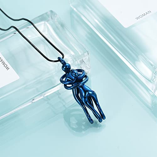 Cremation Jewelry with Angel Lady Stainless Steel Urn Necklace Pendant Memorial Ashes Keepsake for Women Girls, Filling Kit Included - color: Couple-Blue