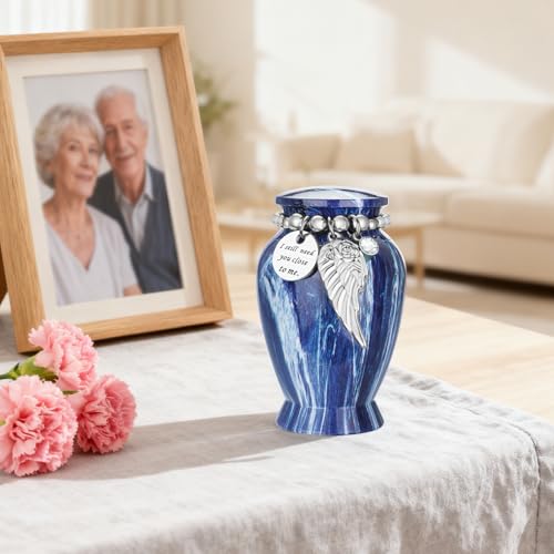 Customize Small Urn for Human Ashes Aluminium Keepsake Memorial | Mini Urn for Ashes, Meaningful Memorial Keepsake Gift, Durable Aluminum Cremation Urn with Elegant Design - style: Sapphire Blue-Customize