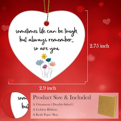 Inspirational Ornaments Gifts for Women Men, Motivational Christmas Ornaments Gifts, Sometimes Life Can Be Tough But So are You Ceramic Keepsake - color: Yellow