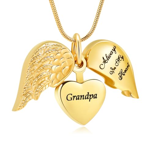 Love Heart Cremation Jewelry Urn Necklaces Urn Necklaces for Ashes Memorial Keepsake for Heart of Angel Wing Pendant for Women Men Gifts With Funnel Kit & Bag - color: Grandpa
