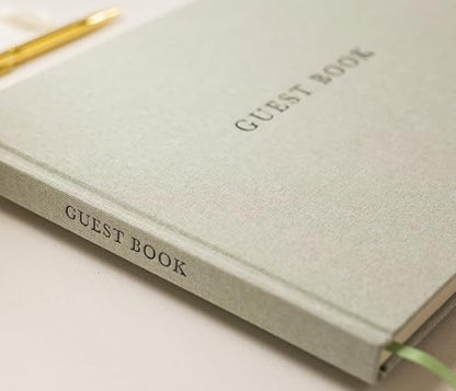 Real Linen Guest Book Set - 11.5 x 8.5 Embossed Guestbook for Weddings, Showers, Events, Blank & Lined, Comes with Sign, Pen, Box and Photo Sleeves, 120 Pages (Leaf) - color: Leaf