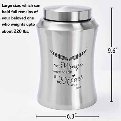 Large Cremation Urns for Ashes Adult Male Female Dad Mom | Silver Large Angel Wings Funeral Cremation Urns for Human Ashes Adult - Woman Men,Decorative Memorial Funeral Burial Urn - size: Large,Sliver Wings