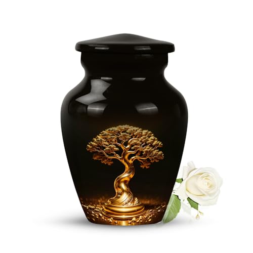 Golden Tree of Life Urns for Human Ashes Male-Small Urn for Human Ashes | Mini Funeral Cremation Urns for human ashes adult male - decorative urn for ashes 3inch and 2 table spoon - color: Golden Tree of Life