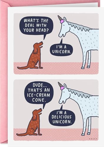 Hallmark Shoebox Funny Birthday Card (Delicious Unicorn) | Shoebox Collection Design, White Color, Invitation Pocket Feature, Card Measures 5 X 7.2 in, Coordinating Envelope Included - style: Birthday