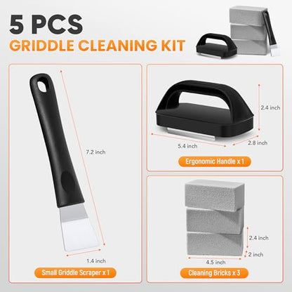 Grill Brick for Cleaning Flat Top, Heavy Duty Grill Stone Griddle Brick | Pumice Grill Cleaning Brick with Handle & Scraper, Griddle Cleaner for Removing Stubborn Grease, Rust (5 PCS) - color: Gray-5 PCS