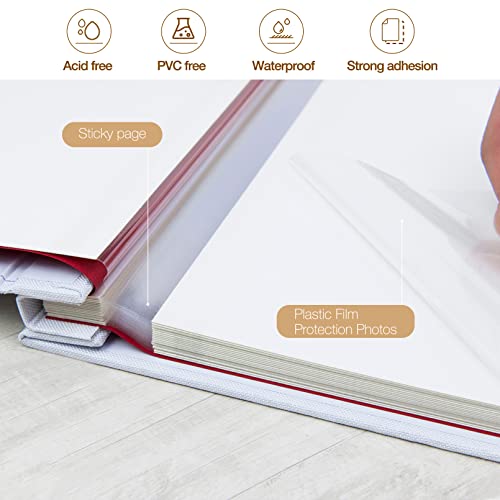 potricher Self Adhesive Photo Album 40 Pages, Linen cover, White | Photo Album Self Adhesive 4x6 5x7 8x10 Pictures, Linen Cover DIY Scrapbook Albums for Family, Wedding, Baby, Anniversary - color: White, size: 11x10.6 Inches 40 Pages