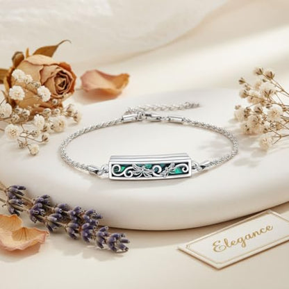 ONEFINITY Urn Bracelet for Ashes Abalone Shell Tree of Life/Hummingbird/Mountain/Butterfly/Dragonfly/Opal Bracelet Cremation Jewelry Gifts for Women - color: Dragonfly