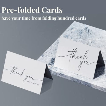 Thank You Cards with Envelopes & Matching Stickers, Bulk Pack of 100, 4x6 Inch Minimalistic Design - Suitable for Business, Baby Shower, Wedding, Small Business, Graduation, Bridal Shower, Funeral | 4"x6", Heavyweight Cardstock with Thank You Stickers, Fo