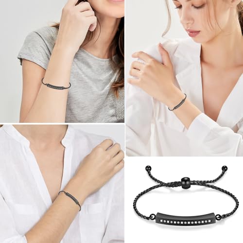 Minicremation Shiny Crystal Cremation Bracelet for Ashes for Women Cube Urn Bangle Locket Ash Holder Memorial Jewelry Bracelet Keepsake Gift - color: Black