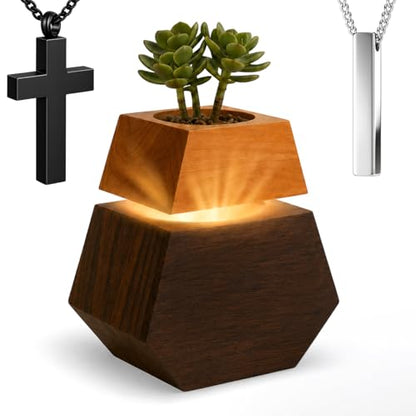 Americurn Plant Cremation Urns for Human Ashes Adult Male & Female Includes 1 Large Urn & 1 Silver & 1 Black Cross Necklace- Wooden Urns for Human Ashes - color: Single Large Urn