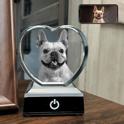 Dog Memorial Gifts for Pet Loss – Personalized Crystal Photo for Dogs & Cats, Custom Laser Etched Crystal (Heart Shape, Small Size) - size: Small heart