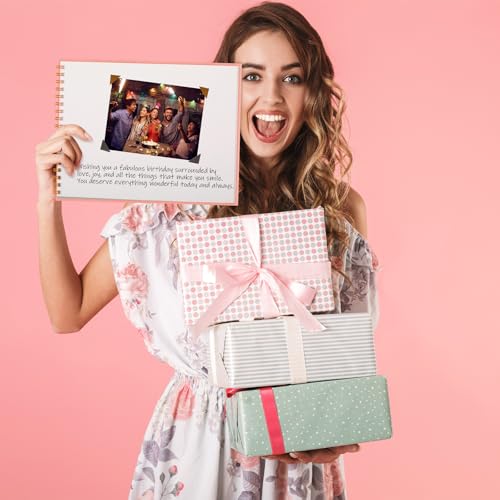 Mooliwe Birthday Guestbook with Pens Stickers Pink Spiral Hardbound Book 8.3 x 6.5 Inch Hardcover Hardbound Signature Guest Book for Photobooth Photo Strips Scrapbook Party Supplies (Pink Birthday) - color: Pink