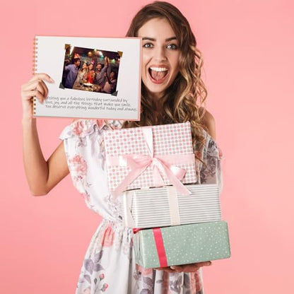 Mooliwe Birthday Guestbook with Pens Stickers Pink Spiral Hardbound Book 8.3 x 6.5 Inch Hardcover Hardbound Signature Guest Book for Photobooth Photo Strips Scrapbook Party Supplies (Pink Birthday) - color: Pink