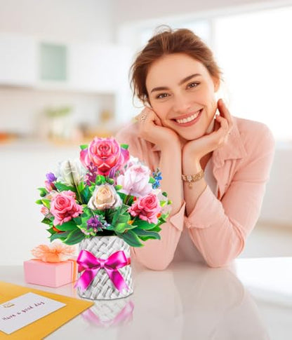 Pop Up Card Floral Bouquets for Women, Dasiy Sunflower Voilet Tulip Dahlia Rose Greeting Set for Grandmother Mom Wife Sister Mother's Day Birthday Gift, Includes Envelopes and Blank Note Card - style: Dasiy Sunflower Voilet Tulip Dahlia Rose