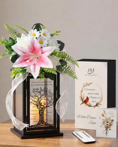 Sympathy Memorial Lantern with Flower, in Loving Memory Gift for Loss of Mom Dad, Funeral Condolence Gift for Family - color: Those We Love Don't Go Away/Black