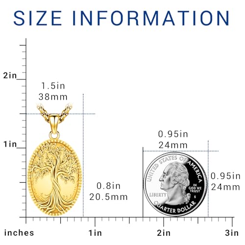 Picture Locket Necklace for Women Men Rose 14K Real Gold 925 Sterling Silver Jewelry Heart Locket Necklace that Holds Pictures Tree of Life Viking Wolf Celtic Knot St Christopher St Michael Pendant - color: I2-6-Tree of Life Locket-Gold Plated