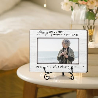 Eronm Loving Memory Wooden Memorial Photo Frame - Solid Wood Frame with Rustic Iron Stand, Sympathy Gift for Loss of Loved Ones, Funeral & Remembrance Keepsake - for 4x6 Photo-A17