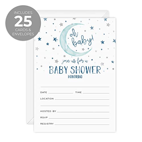 Canopy Street Starry Delight Baby Shower Invites / 25 Invitation Cards With White Envelopes / 5" x 7" Flat Twinkle Star Invitations/Fill In Gender Neutral Baby Party Cards/Made In The USA - color: Starry Delight
