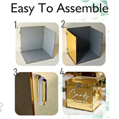 Gold Acrylic Card Box with Lock & Slot, Classy Golden Wedding Card Boxes for Reception, Luxury Monetary Envelope Gift Box for Party Graduation Birthday Anniversary Baby Shower All Occasions - color: Golden