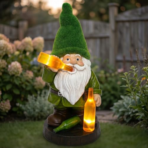 DUSVALLY Solar Gnomes Outdoor Statue, 12-Inch Gnome with Lighted Bottles | 12-Inch Solar Gnome • Lighted Bottle Design • Resin Garden Statue • Auto On at Dusk • Patio & Yard Decor - color: Old Man With a White Beard