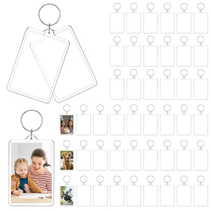 COMNICO 45Pcs Photo Keychain (2 x 3inch) Acrylic Clear Picture Frame Keychain Blank Photo Insert Keyring DIY Craft Personalised Favor Graduation Gift, Family Friends Photoes Collection Gift