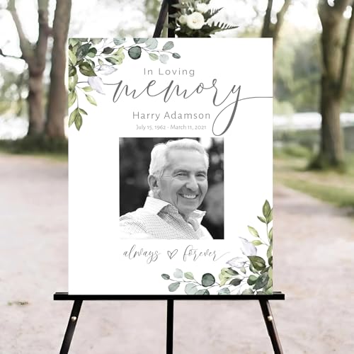 Greenery Funeral Welcome Sign, Celebration of Life Welcome Sign, Memorial Sign, in Loving Memory Sign, Celebration of Life Funeral Sign, Celebration of Life Sign, Memorial Sign with Photo #W1 - color: Version #3
