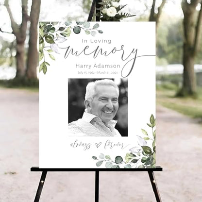 Greenery Funeral Welcome Sign, Celebration of Life Welcome Sign, Memorial Sign, in Loving Memory Sign, Celebration of Life Funeral Sign, Celebration of Life Sign, Memorial Sign with Photo #W1 - color: Version #3