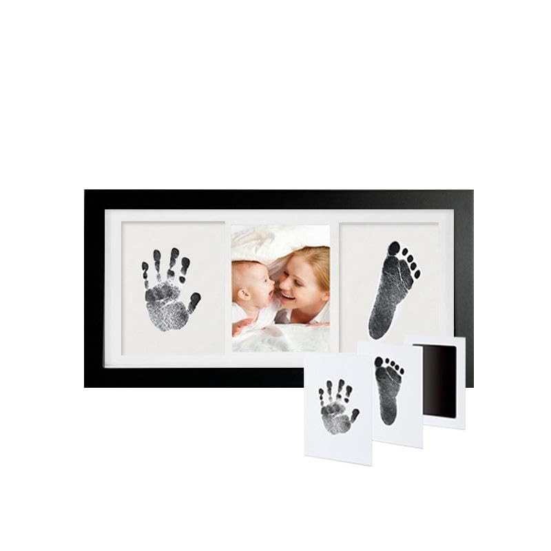 Inkless Baby Hand and Footprint Kit – Newborn Keepsake Frame with Non-Toxic Ink Pad, Baby Handprint & Footprint Kit for Boys & Girls, Baby Shower With Extra Cards (Black) - color: Black