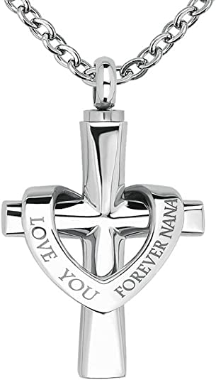 Cremation Cross Urn Necklace for Ashes Love You Forever Dad/Mom/Papa/Son Stainless Steel Urn Pendant Ashes Holder Memorial Jewelry - style: Nana