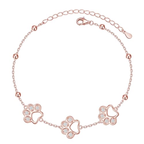 DAOCHONG Pet Paw Print Bracelet for Women Pet Memorial Jewelry | Sterling Silver Dog Cat Paw Bracelet | Pet Loss Sympathy Gift | Birthday Xmas Present for Pet Lover Mom Wife - style: Rose Gold-Pet Paw Print bracelet
