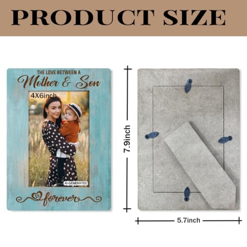 Mother Gift from Son, The Love Between A Mother & Son is Forever Photo Frame, Holds 4 x 6 Inch Photos, Farmhouse Wooden Picture Frames Gifts, Mother's Day Gifts B1 - color: BlueB