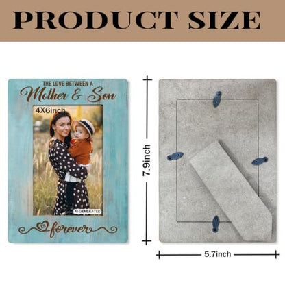 Mother Gift from Son, The Love Between A Mother & Son is Forever Photo Frame, Holds 4 x 6 Inch Photos, Farmhouse Wooden Picture Frames Gifts, Mother's Day Gifts B1 - color: BlueB