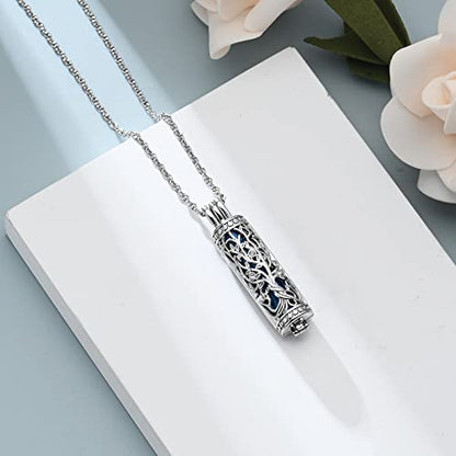 shajwo Cylinder Cremation Jewelry Tree of Life Urn Ashes Necklace for Women Men Vial Cremation Ash Pendant Loved One Memorial Jewelry - color: Blue