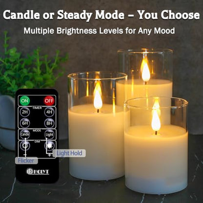 Glass Rechargeable LED Flickering Flameless Candles with Remote and Timer - color: White Glass -Droplet